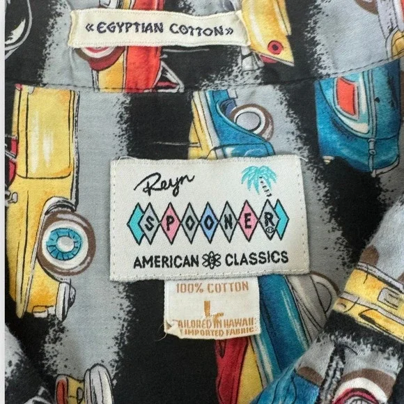 VTG Reyn Spooner Button Up Shirt Mens Large American Classics Car Print - Picture 3 of 9
